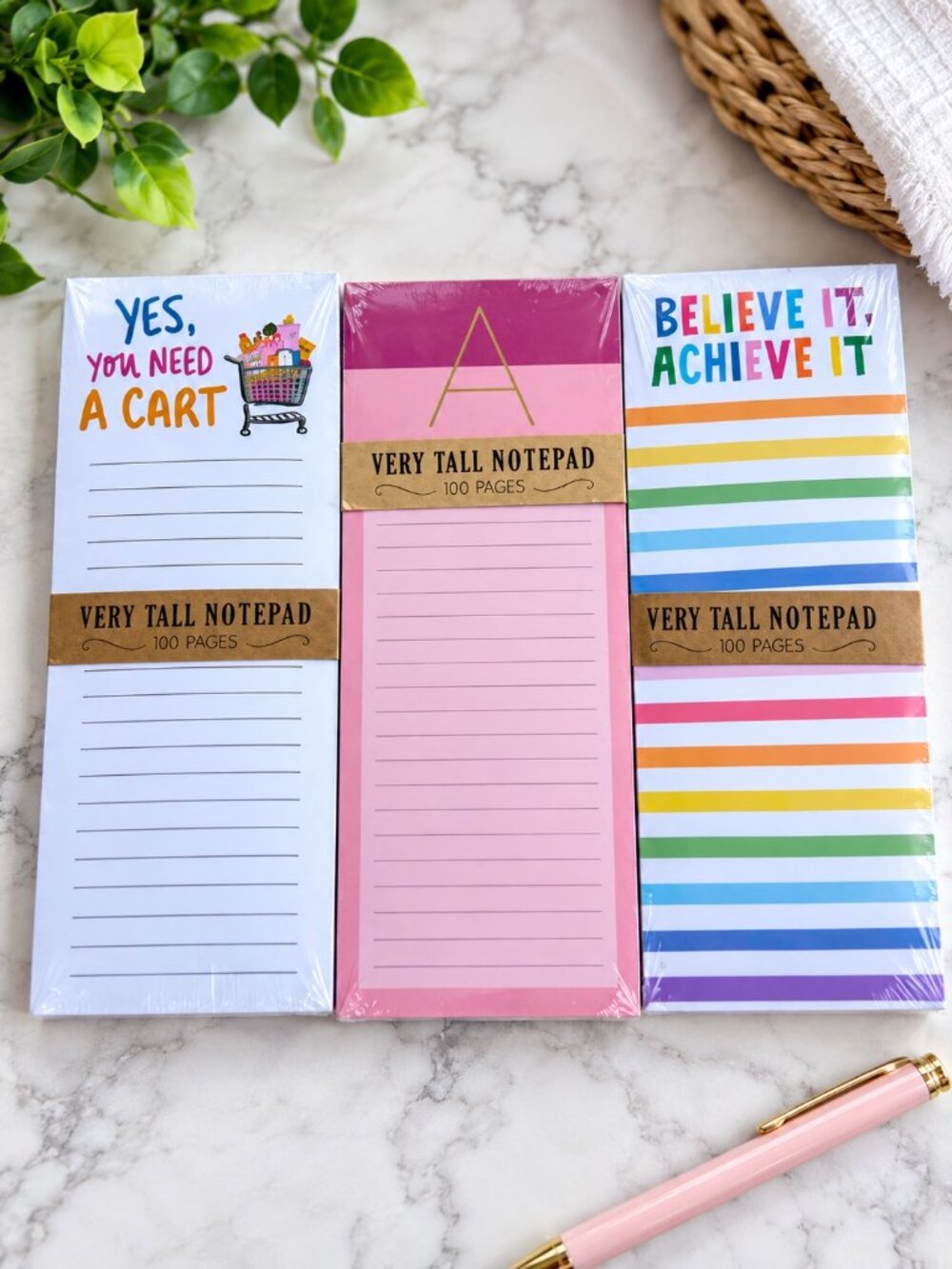 3 Piece Very Tall Notepad Set 100 Pages Shopping List Initial Motivational